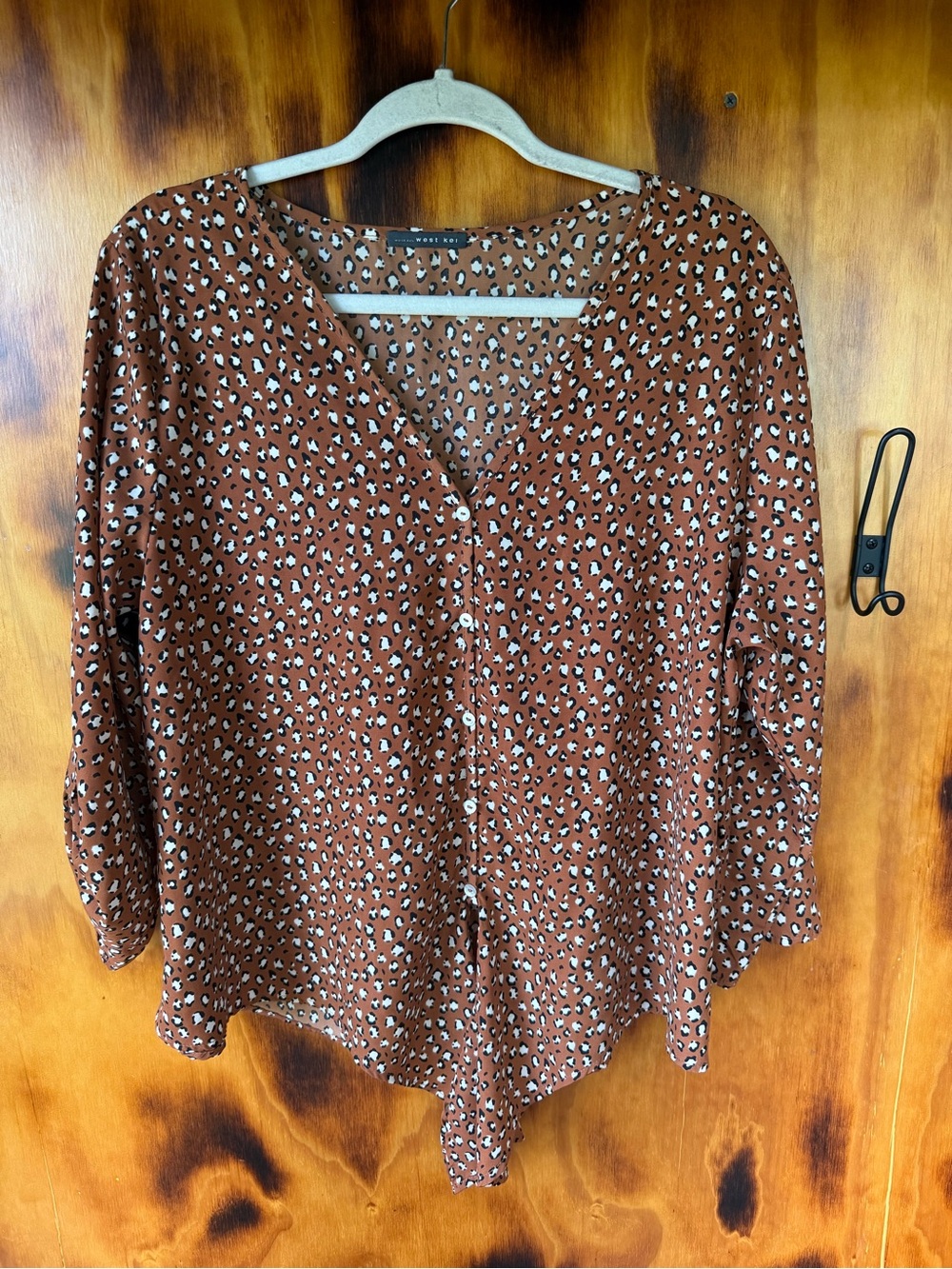 West Kei Rust Leopard Print Button-Front Blouse